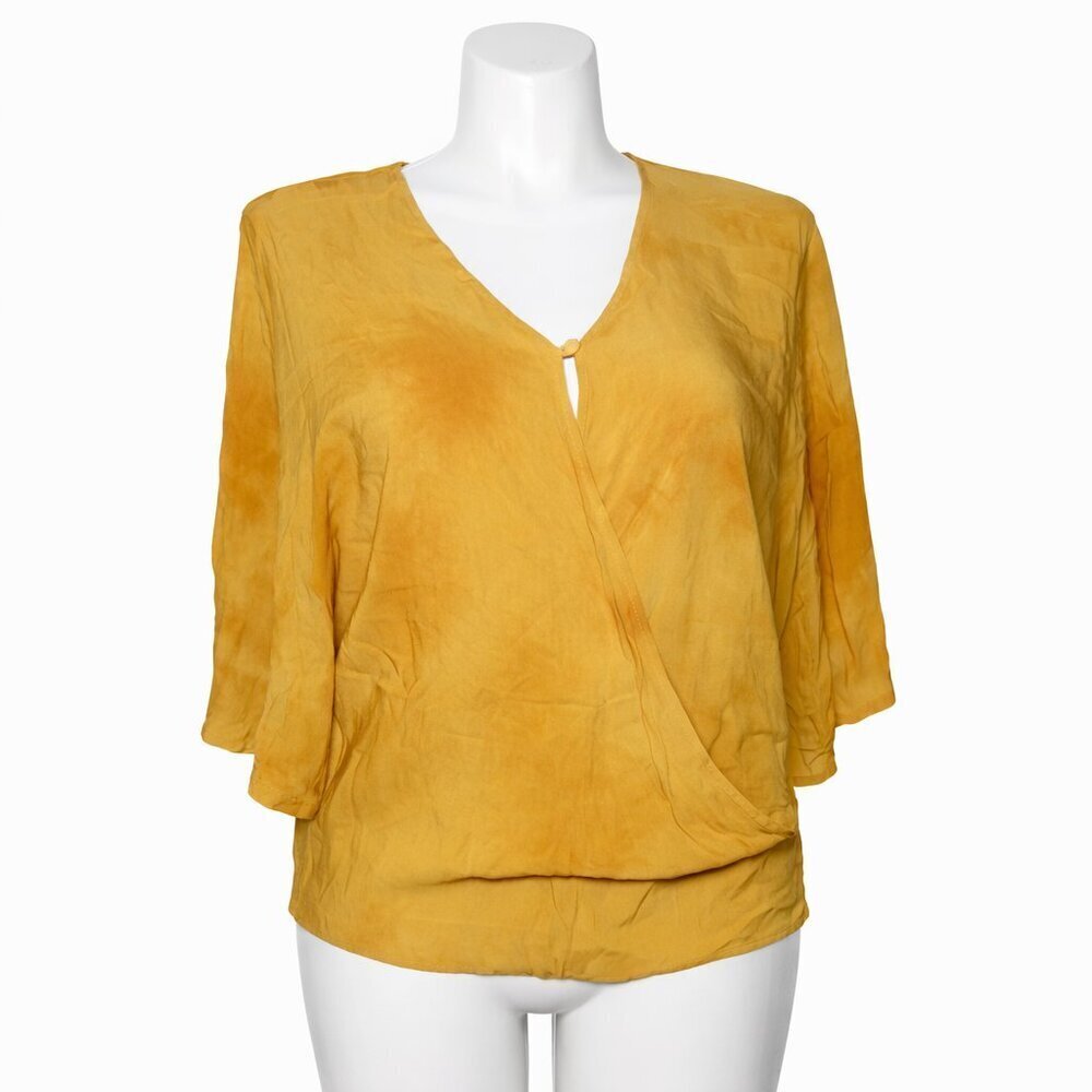 NWT DEMOCRACY Honey Yellow Faux Wrap Top Size M